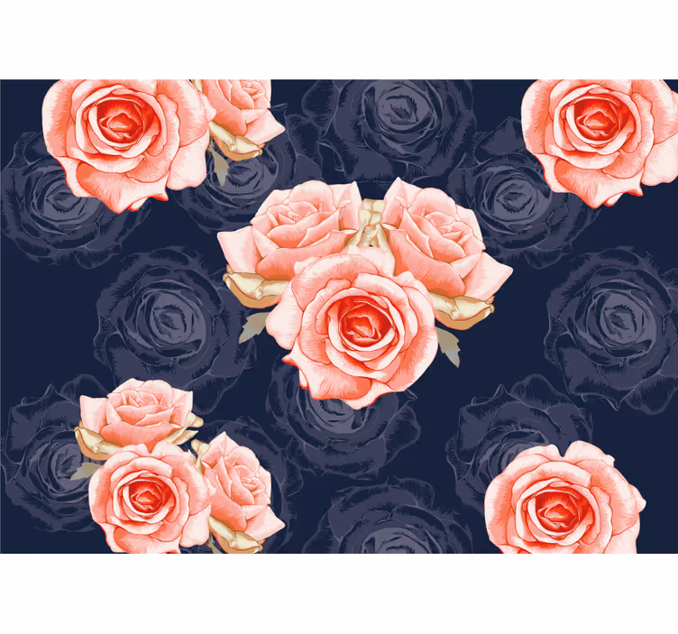 Fotomural 3D Flores rosadas con fondo azul - TenVinilo