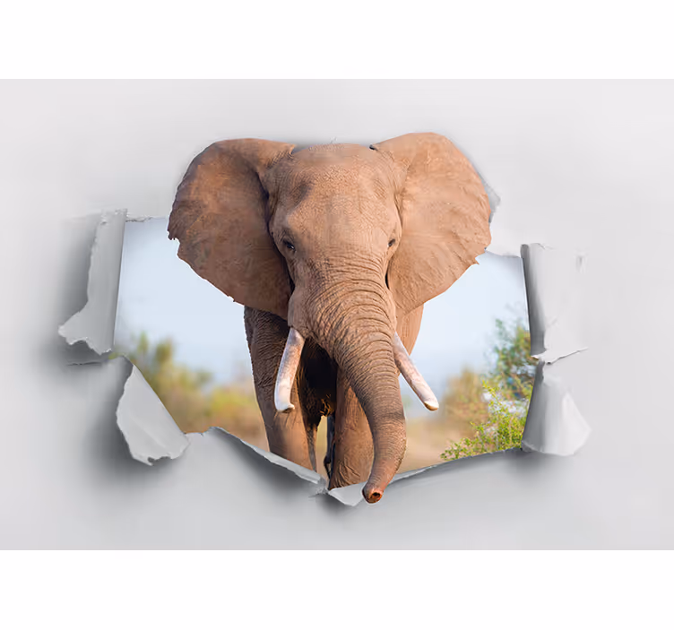 Fotomural 3D Elefante rompiendo la pared - TenVinilo