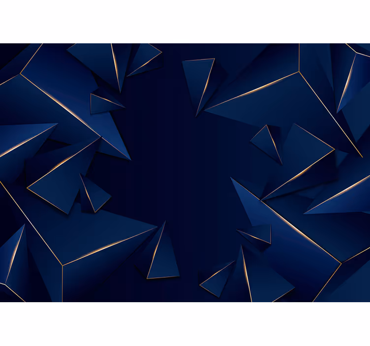 Fotomural 3D Patrón geométrico azul y dorado - TenVinilo