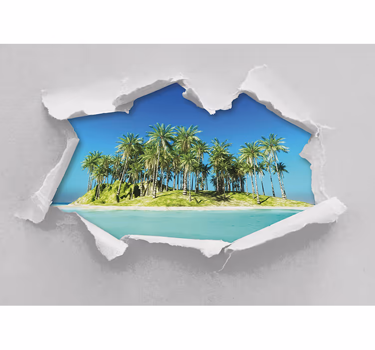 Fotomural 3D Hermosa isla pared rota - TenVinilo