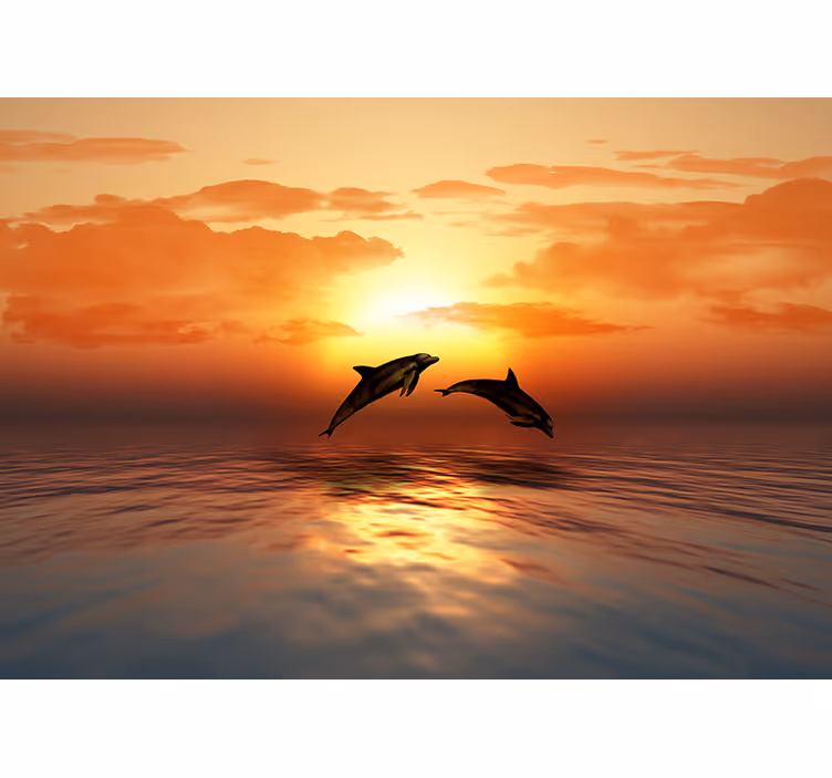 Fotomural naturaleza Delfines saltando por la noche - TenVinilo