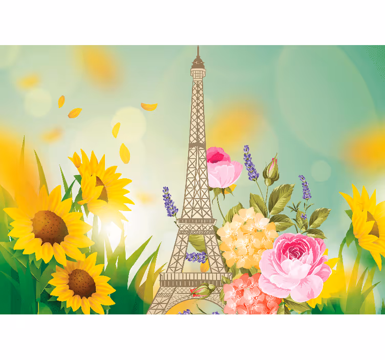 Mural de parís flores de la torre eiffel - TenVinilo