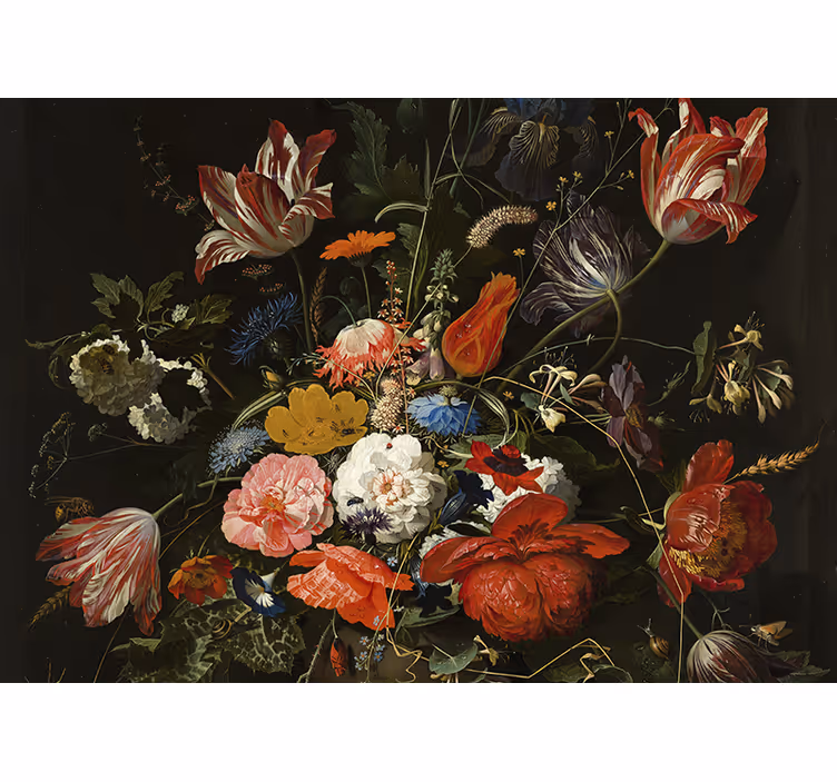 Fotomural arte clásico Pintura de flores rojas azules y blancas - TenVinilo