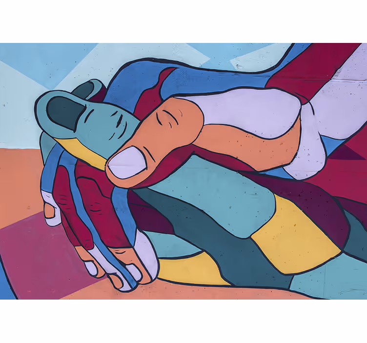 Mural de amor abrazo de manos colorido - TenVinilo