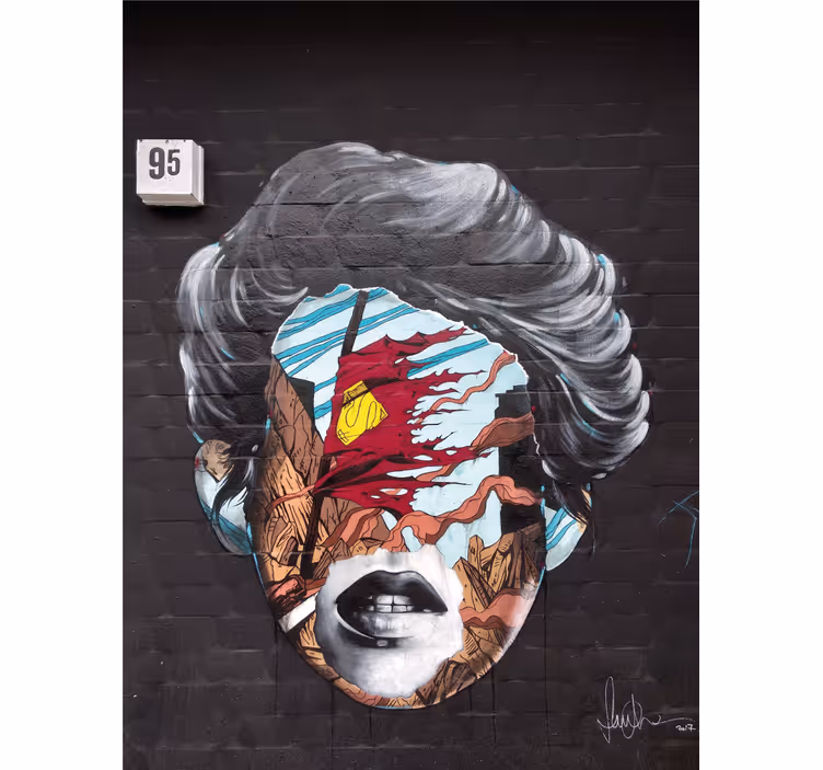 Fotomural arte urbano Cara de graffiti en ladrillos - TenVinilo