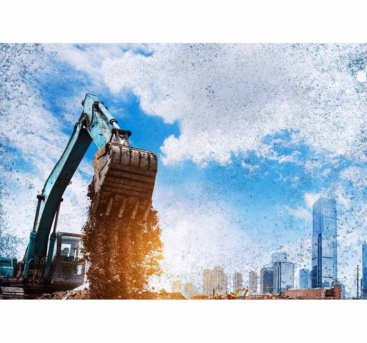 Mural ciudad maquinaria de construcción en acción - TenVinilo