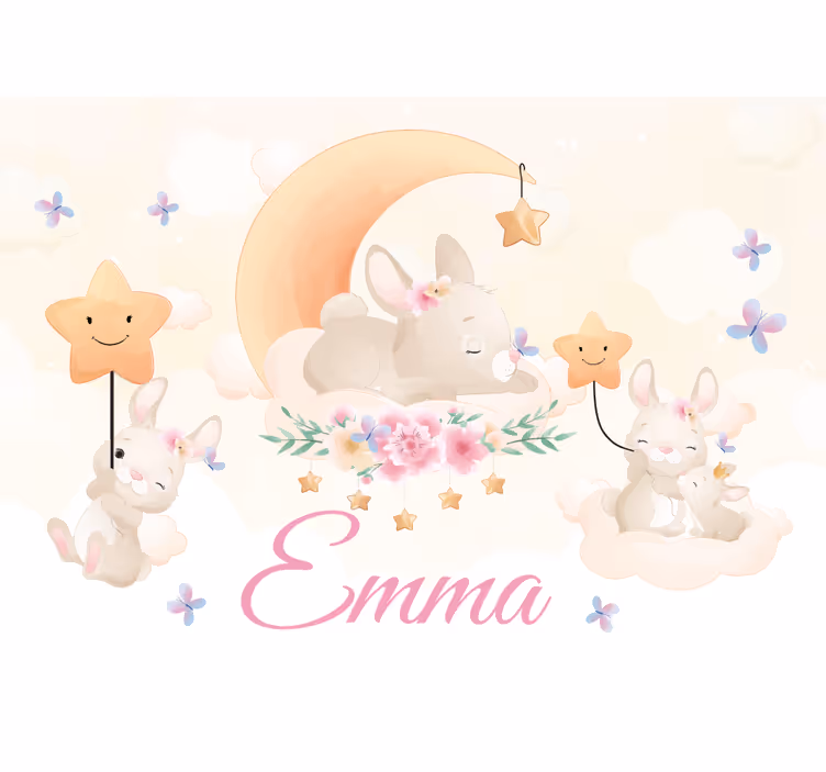 Mural infantil conejo luna estrellas - TenVinilo