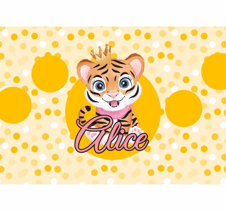 Fotomural para bebés Lindo tigre para niña con nombre - TenVinilo