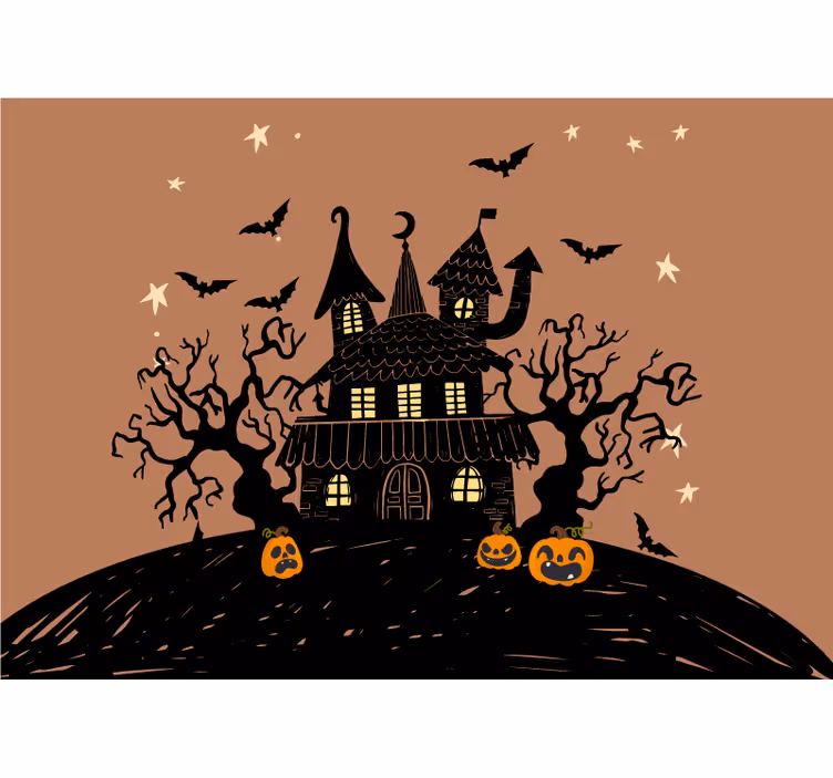 Mural halloween castillo de calabazas embrujado - TenVinilo