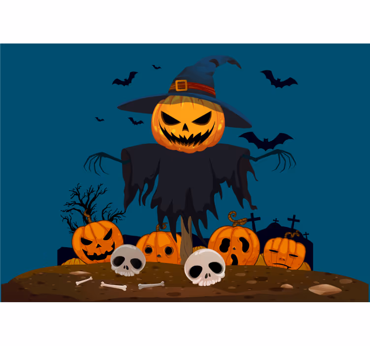 Mural halloween espantapájaros calabaza tenebroso - TenVinilo