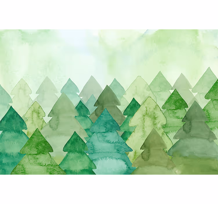 Mural de bosque pinos verdes exuberantes - TenVinilo