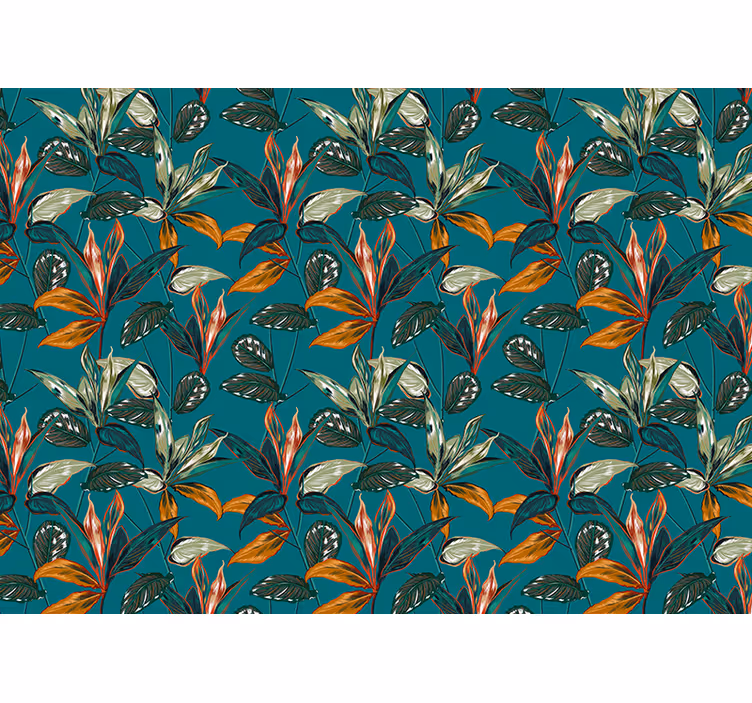 Fotomural flores Plantas tropicales sobre un fondo verde azulado - TenVinilo