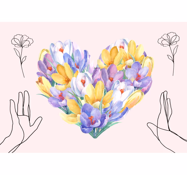 Fotomural flores Diseño de corazón de flor de azafrán - TenVinilo