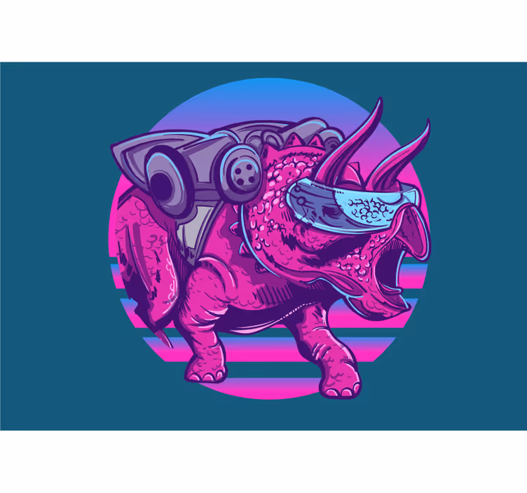 Mural de animales triceratops futurista - TenVinilo
