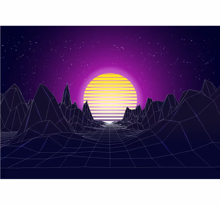 Mural abstracto atardecer geométrico en montaña - TenVinilo