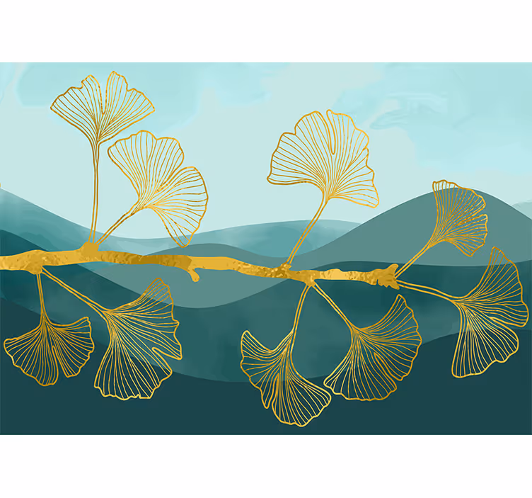 Mural de flores con diseño de hojas de ginkgo - TenVinilo