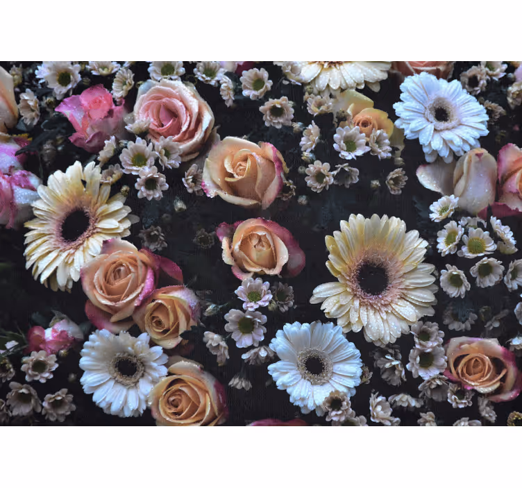 Mural de flores rosas y margaritas - TenVinilo