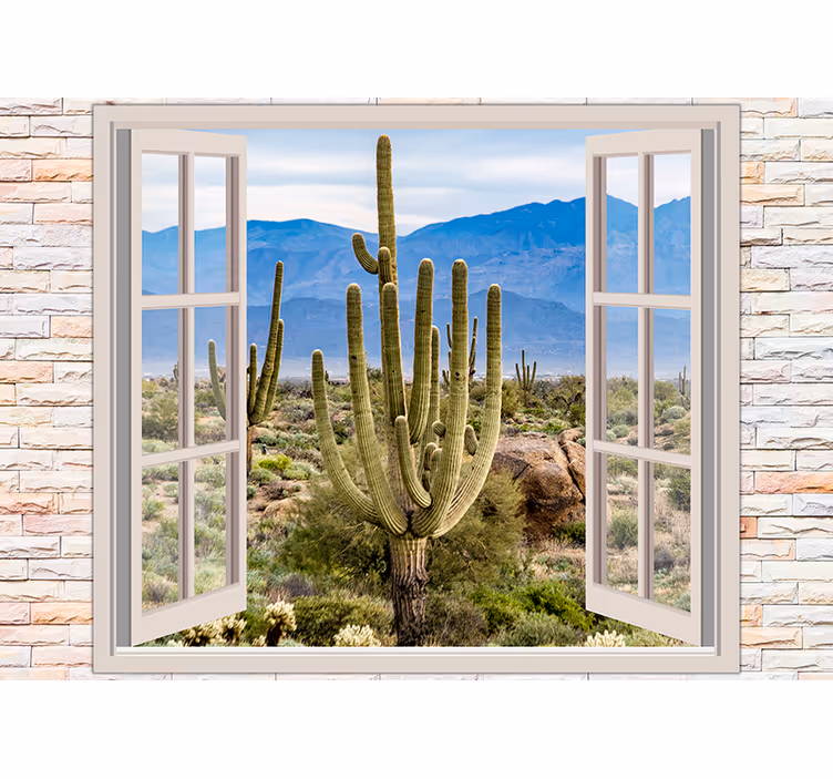 Fotomural 3D Paisaje con cactus - TenVinilo