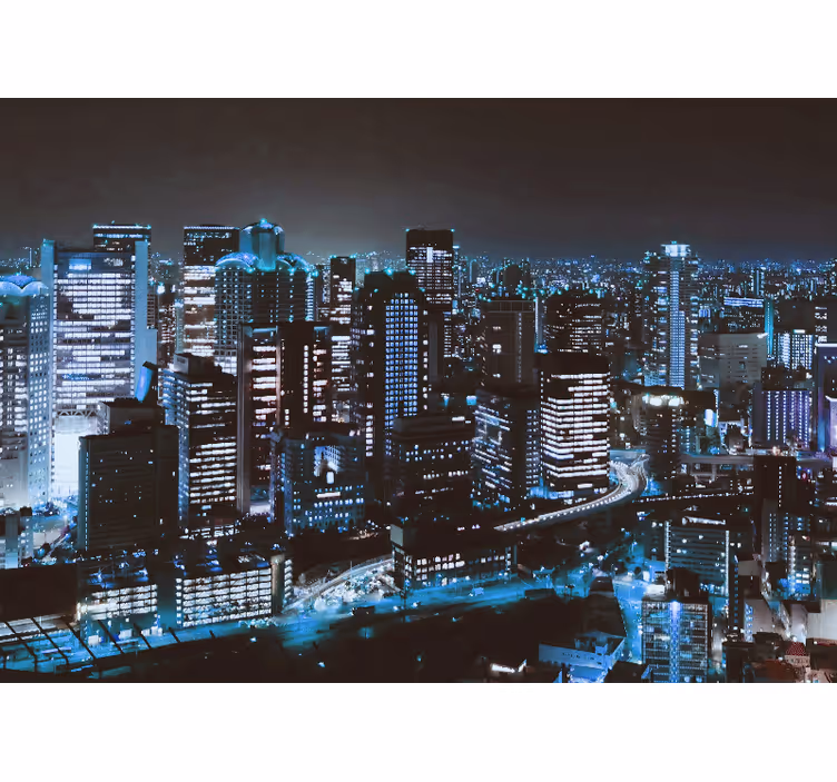 Mural ciudad horizonte urbano nocturno - TenVinilo
