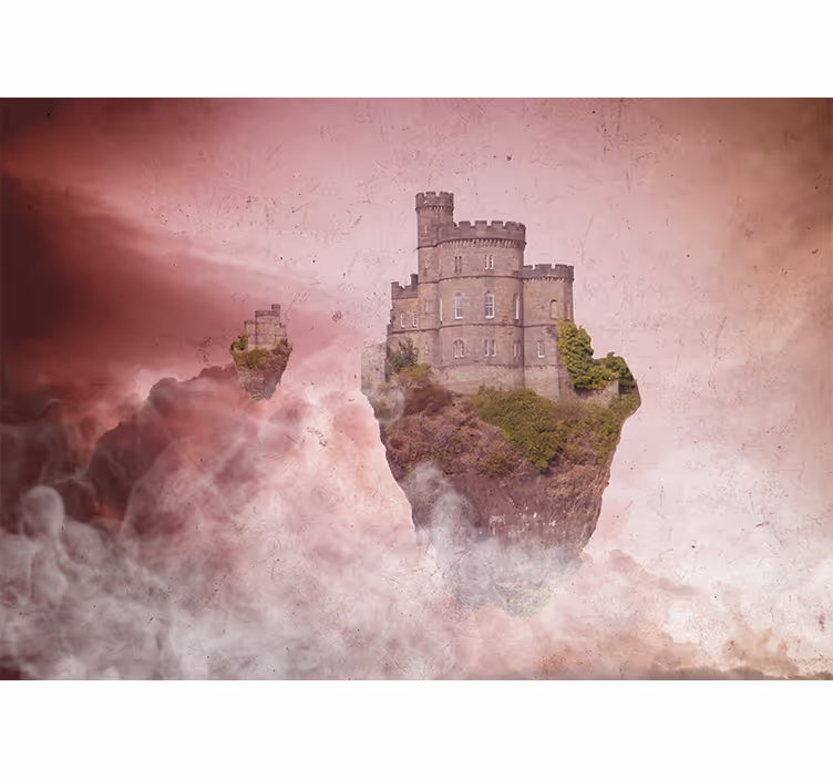 Mural de fantasía castillo flotante paisaje - TenVinilo