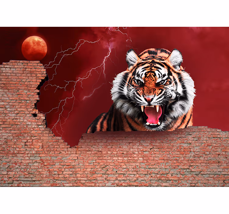 Mural de animales rugido feroz de tigre - TenVinilo