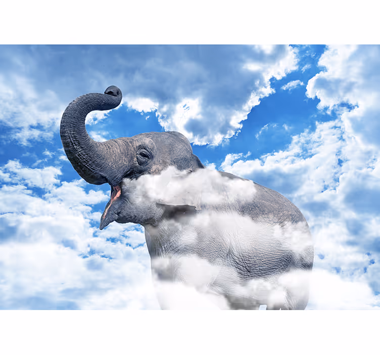 Mural de animales elefante entre nubes - TenVinilo