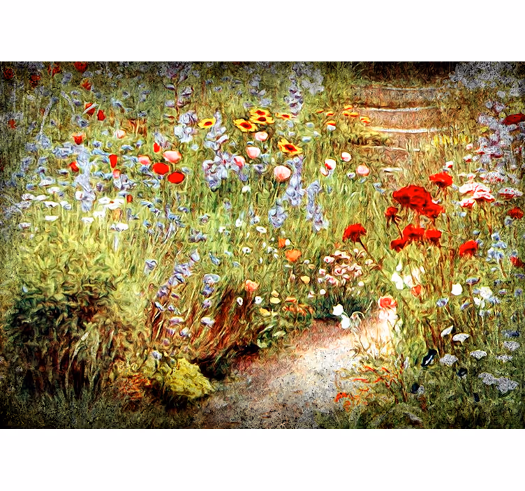 Mural de flores escena del camino de flores - TenVinilo