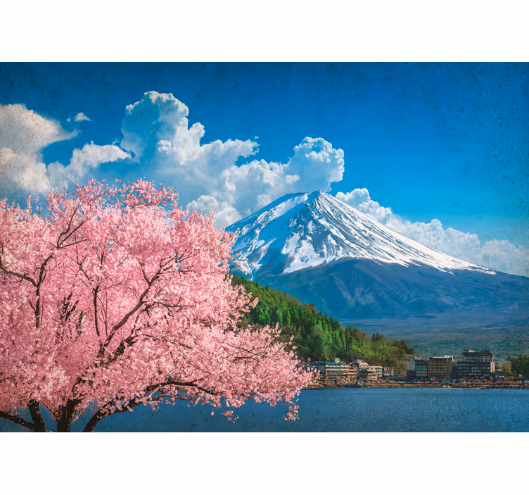 Fotomural flores Cerezos en flor frente a un lago - TenVinilo