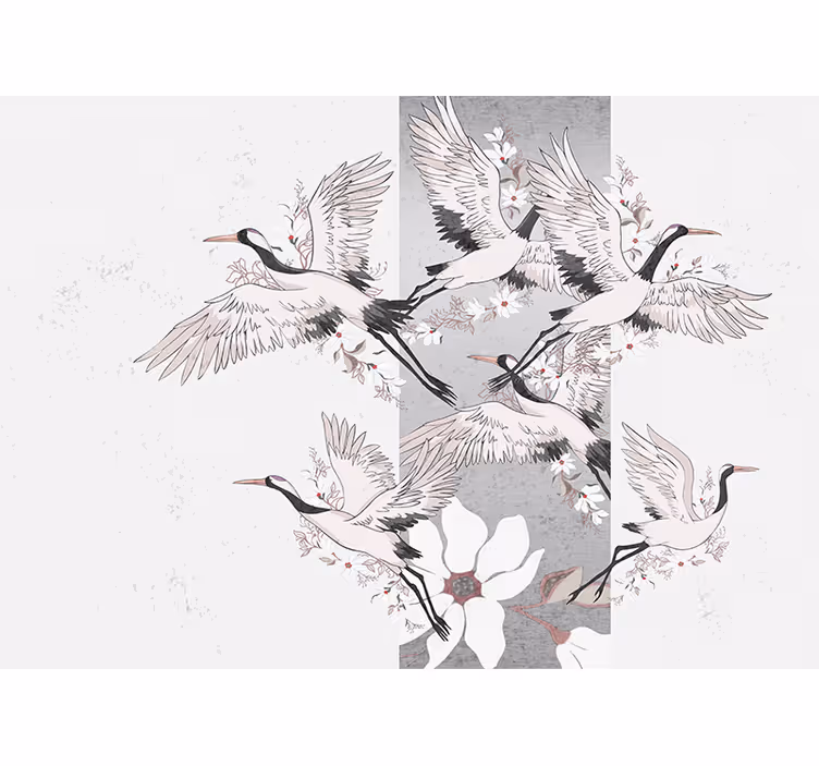 Mural para salón Raya de arte de aves orientales - TenVinilo