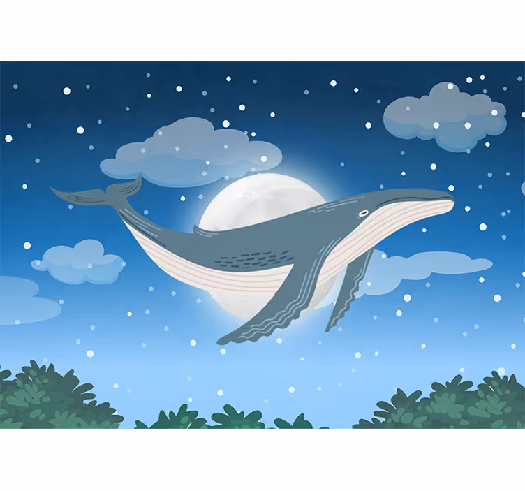 Mural de animales ballena bajo la luz de la luna - TenVinilo