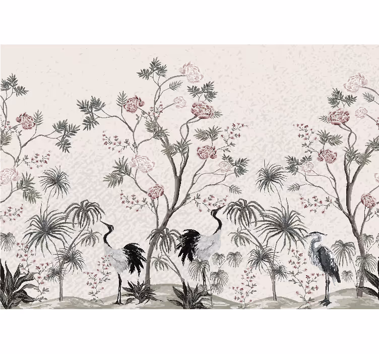 Mural de animales escena de grullas elegante - TenVinilo