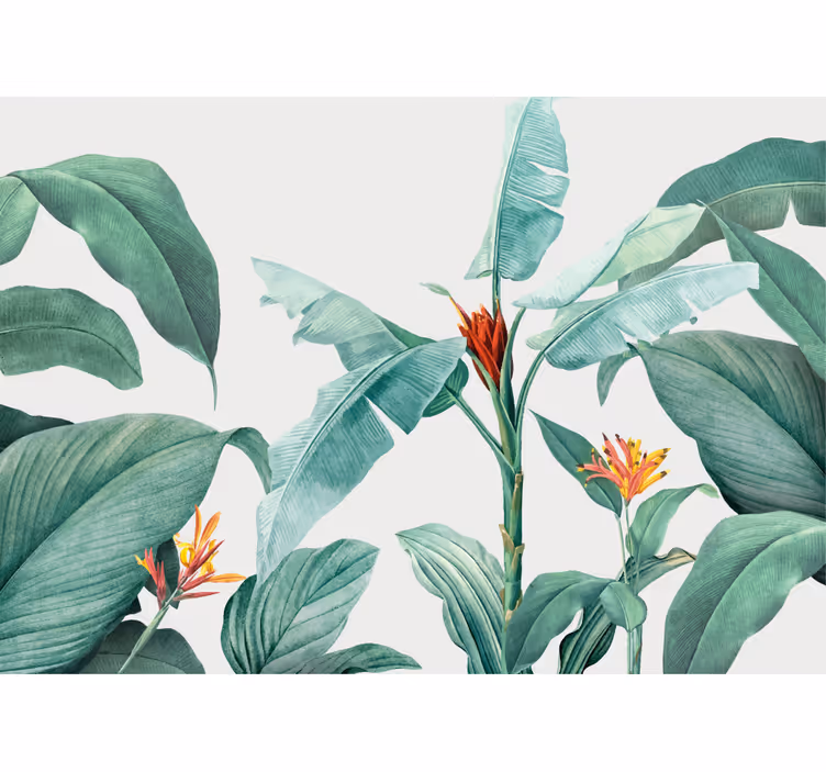 Mural para salón Hojas y plantas tropicales realistas - TenVinilo