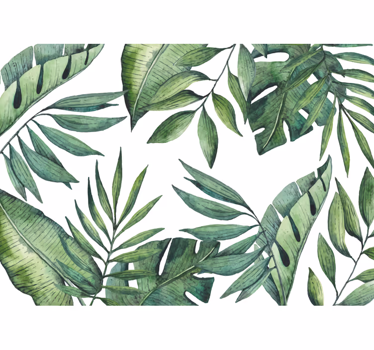 Mural para salón Diferentes hojas tropicales con fondo blanco. - TenVinilo
