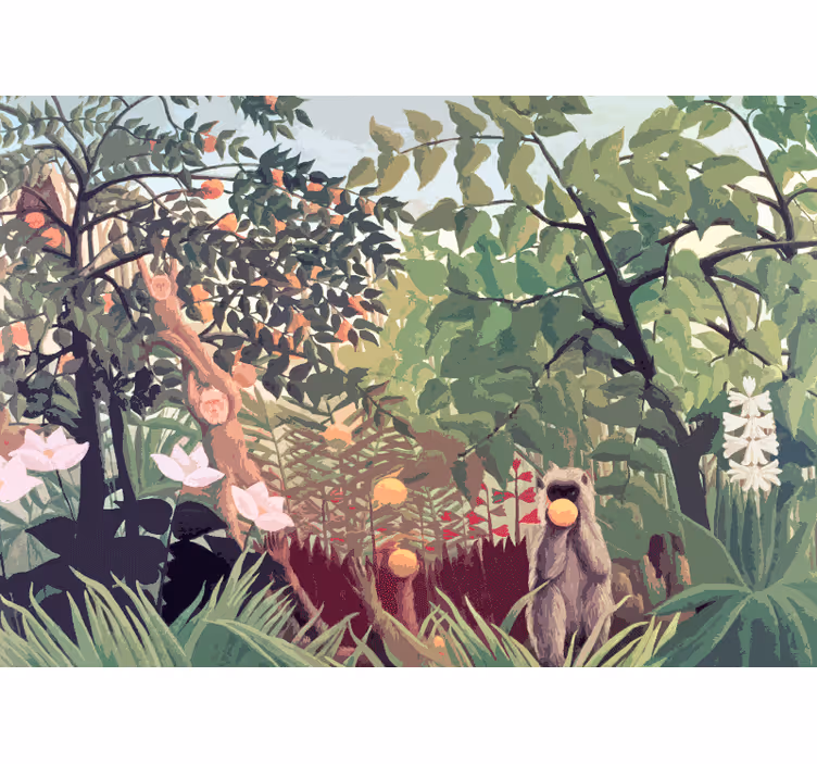 Mural dormitorio matrimonial monos tropicales relajantes - TenVinilo