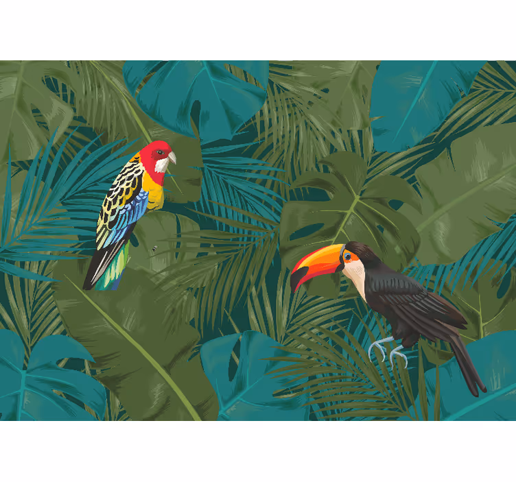 Mural de animales loro tropical en exhibición - TenVinilo