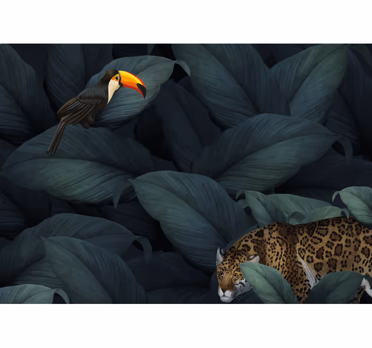Mural de animales aves tropicales y leopardos - TenVinilo