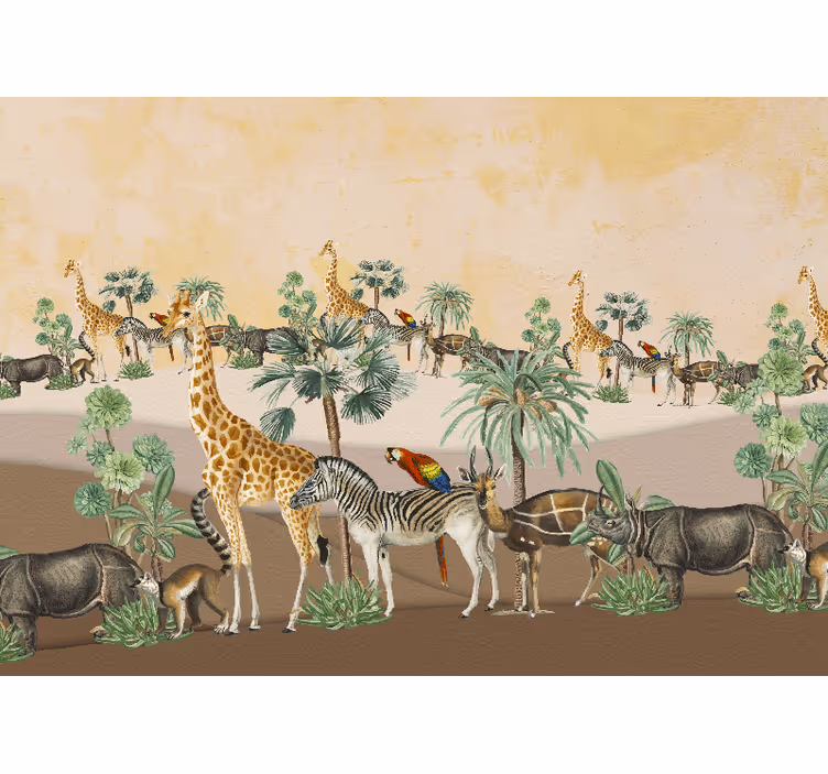Mural africano escena de vida salvaje en safari - TenVinilo