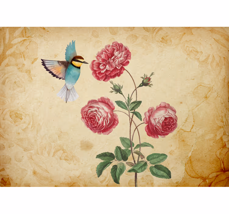 Fotomural flores Pájaro de flores rosadas - TenVinilo