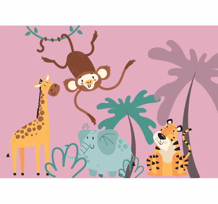 Mural de animales amigos de la jungla juguetones - TenVinilo
