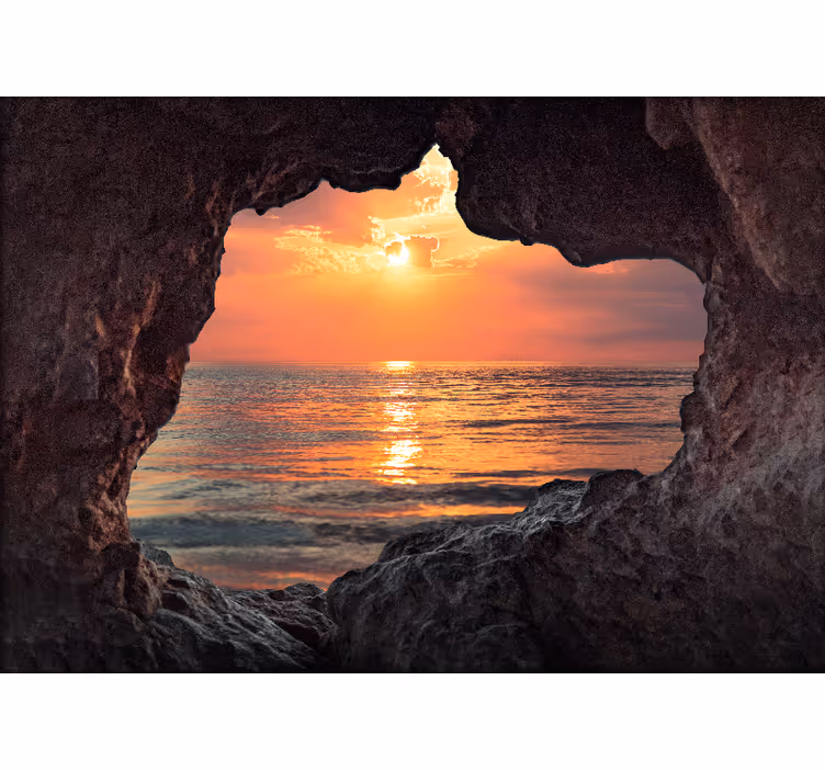 Fotomural 3D Efecto visual cueva amanecer océano - TenVinilo