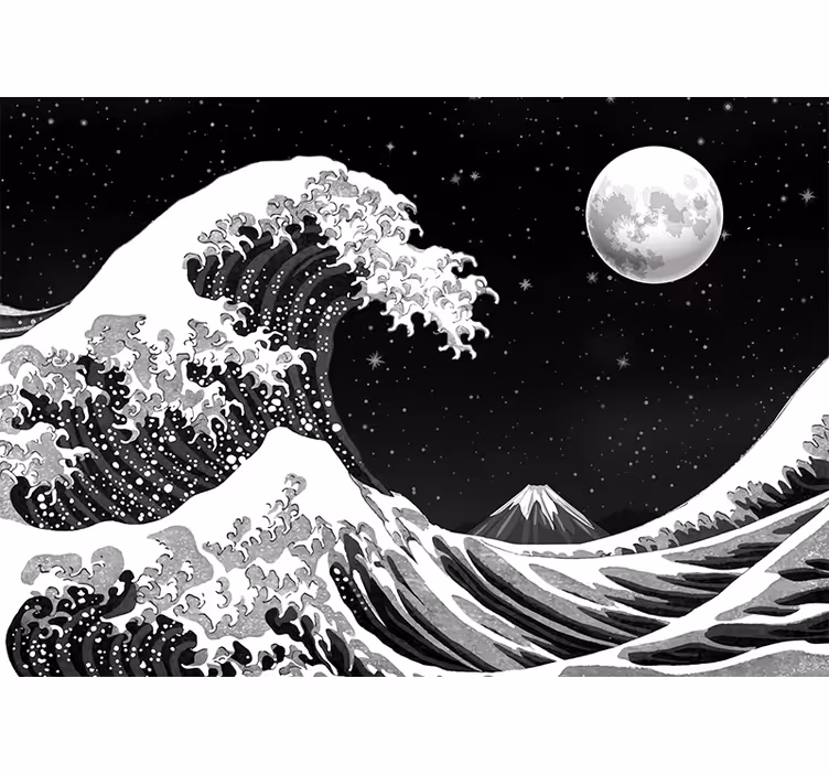 Fotomural arte clásico ola kanagawa japonesa de noche - TenVinilo