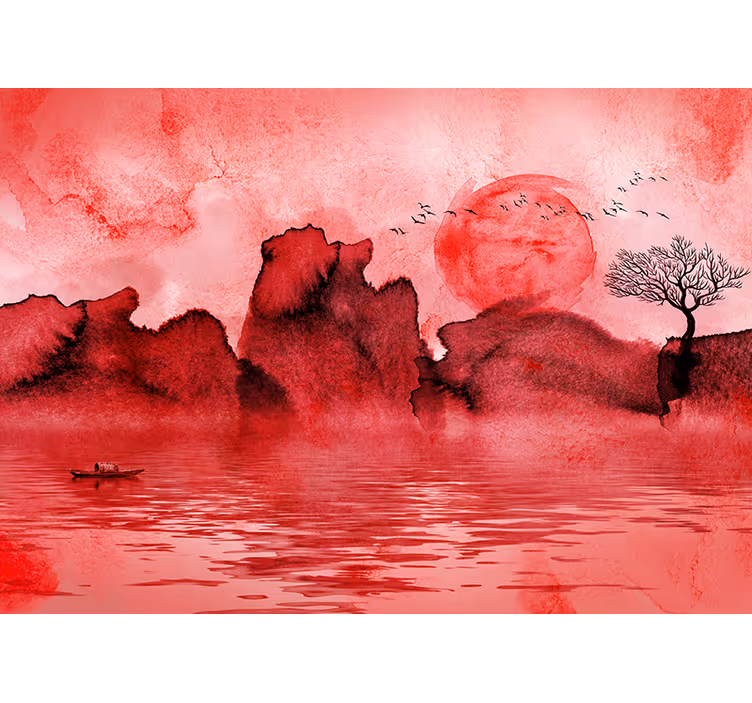 Fotomural rojo paisaje de tinta china - TenVinilo