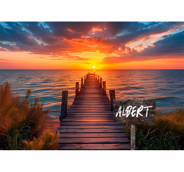 Fotomural juvenil nombre de la señal del camino del atardecer - TenVinilo