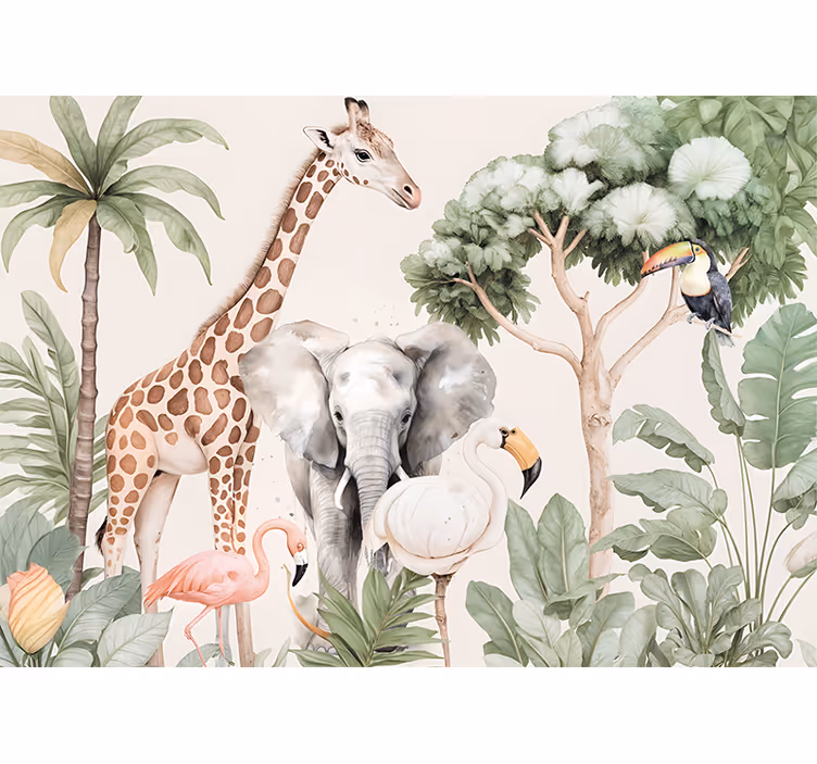 Mural de animales paisaje de sabana - TenVinilo