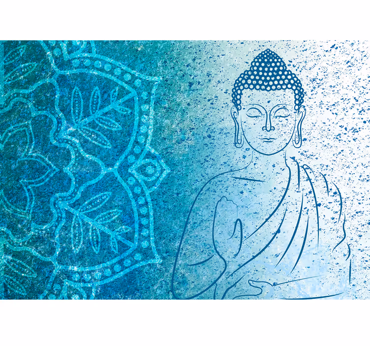 Papel pintado despacho mándala buda azul - TenVinilo