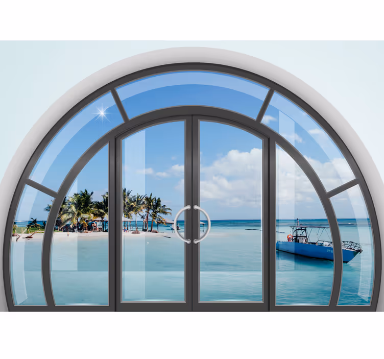 Fotomural 3D Paisaje del mar caribe a través de la ventana - TenVinilo