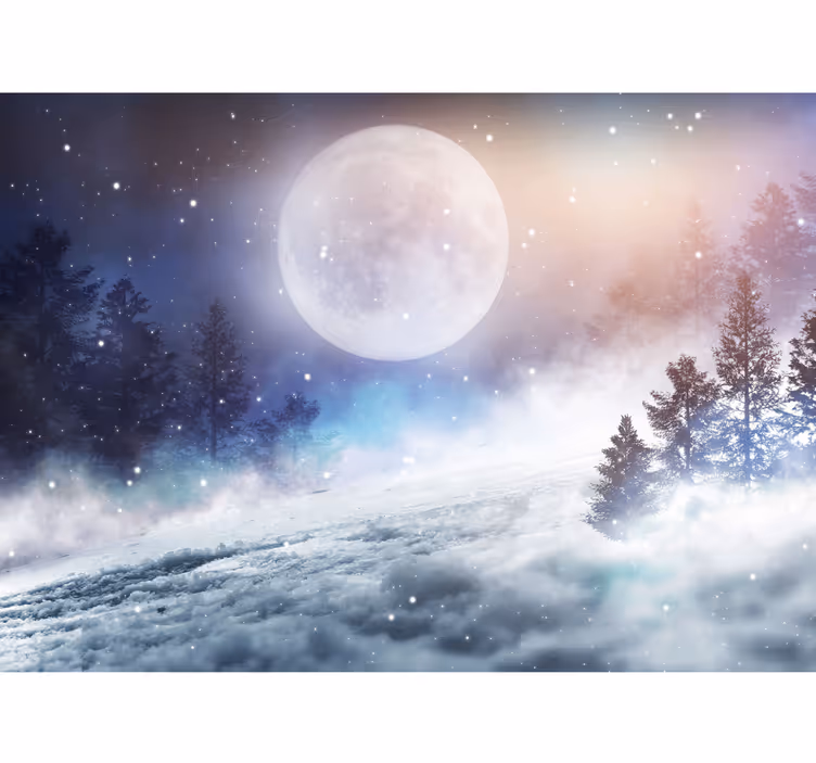 Murales infantiles Bosque de fantasía con luna llena - TenVinilo