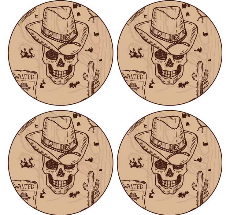 Posavasos frikis calavera con sombrero vaquero - TenVinilo