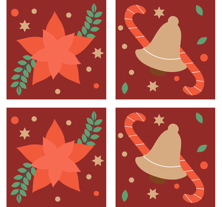 Posavasos navideño motivo de poinsettia y campanas - TenVinilo