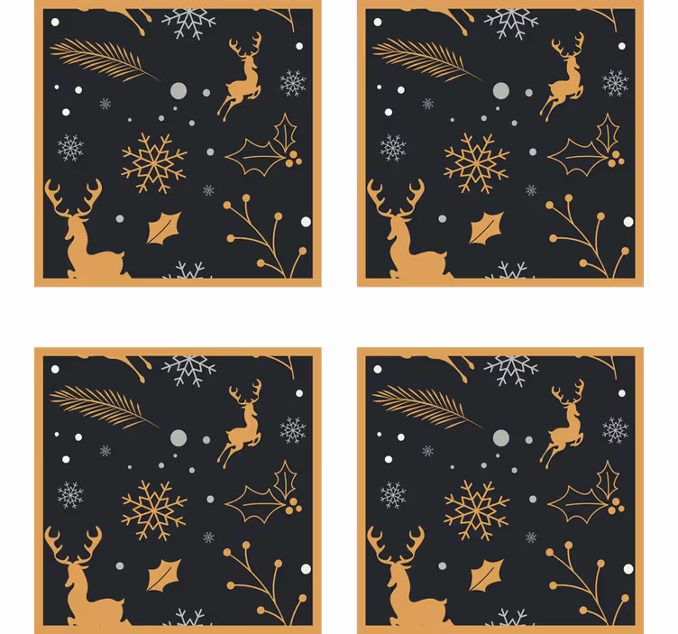 Posavasos navideño reno dorado y copos de nieve - TenVinilo
